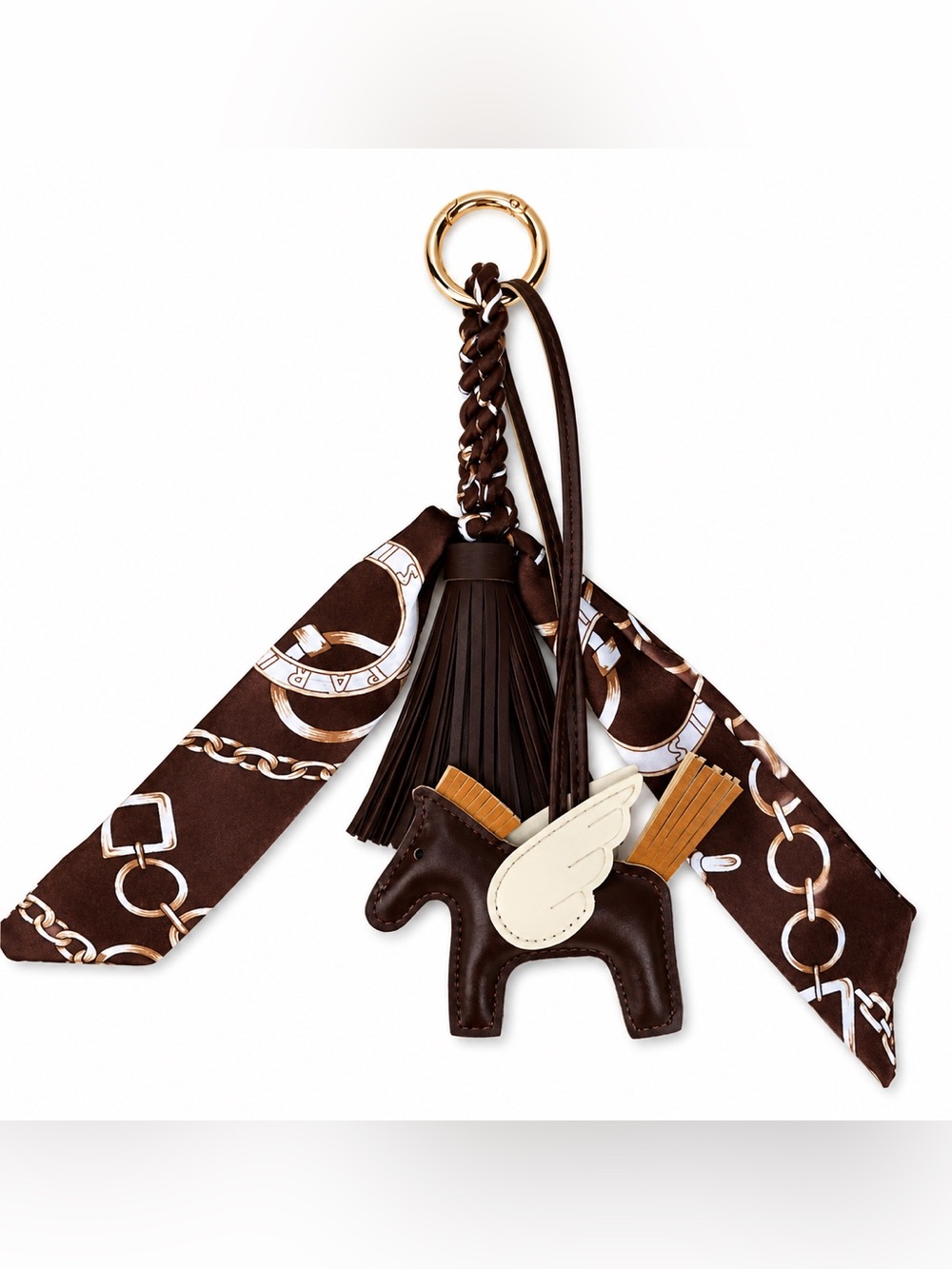 Pegasus Wing Tassel Bag Charm Keychain - Brown & Cream